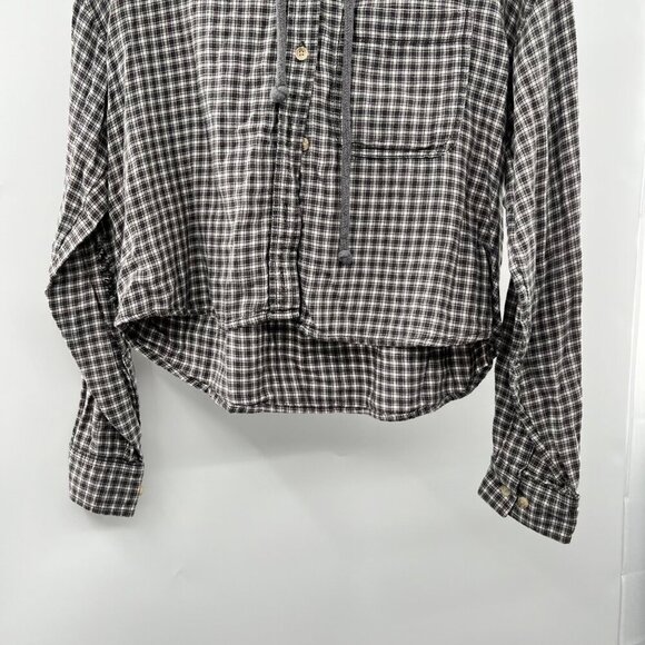 American Eagle Plaid Cropped Jacket Hooded Button Up Gray/Multi Size Small - Picture 3 of 9
